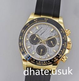 Perfect Men Watches 116518 40mm Meteorite dial Diamond Yellow gold Rubber Strap Movement Automatic Mechanic Waterproof Men's Wristwatches