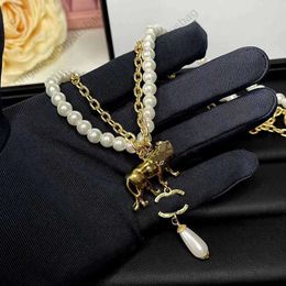 Designer Jewellery necklace Small Fragrance Necklace Xiangjia New Style Lion Double Layer Pearl Fashion Versatile Pendant Collar Chain