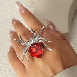 Gothic Spider Insect Animal Rings For Women Men Adjustable Hip Hop Spider Crystal Open Finger Ring Halloween Jewelry