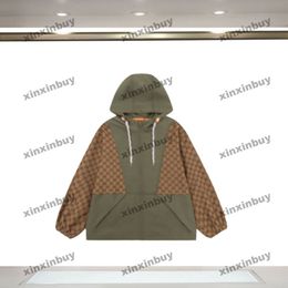 xinxinbuy Men designer Coat Jacket Panelled Double letter jacquard fabric pattern long sleeves women Grey Black khaki apricot S-XL