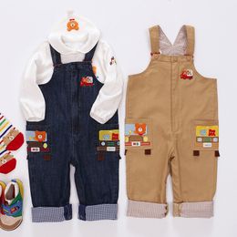 Rompers Baby Veralls Spring Autumn Boys 14y Children Button Fly Straight Loose Denim Bib Trousers 230907