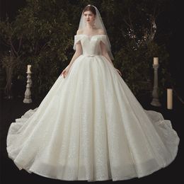 2023 sexy Arabic Ball Gown Wedding Dresses Plus Size Sweetheart shiny Bridal Gowns Bling Luxury Beading Sequins Wed Dresses sweep train boho Applique Bridal Gowns