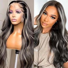 Ishow 14-32 inch Long Highlight Human Hair Wigs Ombre Grey Coloured Transparent HD Lace Front Wig 13x4 13x6 4x4 13x1 Straight Body 230n