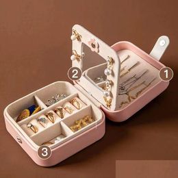 Jewellery Boxes Box Portable Leather Organiser Display Travel Case With Mirror Storage Earring Holder 230808 Drop Delivery Packing Dhugw