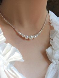 Pendant Necklaces Pearl Premium Light Luxury S925 Silver Needle Gradient Smile Necklace