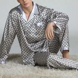 Men's Sleepwear Mens Stain Silk Pyjama Sets Pyjamas Men Sleepwear Modern Style Printed Silk Nightgown Home Male Satin Soft Cosy Sleeping Pyjamas 230907