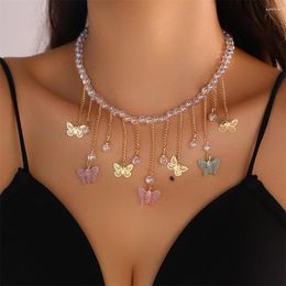 Choker Crystal Necklace Butterfly Pendant Chain Tassel Beach Female Womens Pearl Necklaces Jewellery