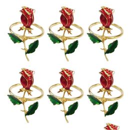 Napkin Rings Metal Drop Oil Rose Flower Ring Valentines Day Restaurant Table Decoration Buckle Delivery Home Garden Kitchen Dhgarden Dhjar