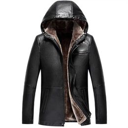 Men's Leather Faux Autumn Winter Men Real Geunine Sheepskin Jackets Hooded Lether Coats Fur Liner Slim Solid Outwear 230908