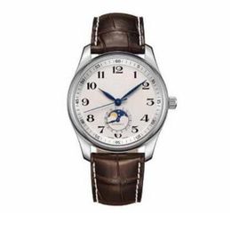 classic Man watch mechanical automatic watches for Men white dial brown leather strap 0012545