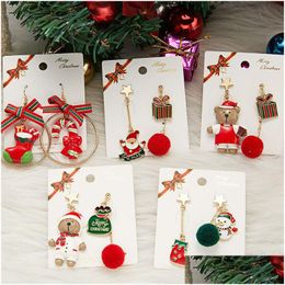 Stud Design Asymmetric Earrings For Women Trendy Bijoux Xmas Tree Brown Bear Snowman Santa Claus Pendientes Christmas Gifts 221119 Dro Dhzgx