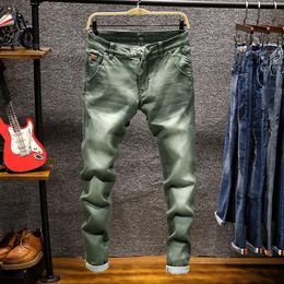 Mens Fashion Pure Color Jeans Breathable Casual Pants Soft and Comfortable Slim Elastic Fabric Simple Menfolk Trousers278I