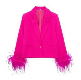 Women's Suits Basic Short Suit Jacket Solid Color Feather Long Sleeve Casual Banquet Fashion Y2K2023 Spring And Autumn