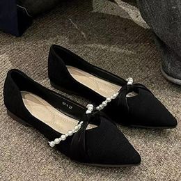 Dress Shoes Autumn Fashion Beaded Suede Loafers Women 2023 Pointed Toe Luxury Party Sexy Shallow Low Heels Cozy Female