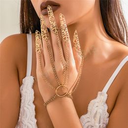 Vintage Goth Wrist Chain Finger Rings Bracelets for Women Belly Dancer Connecting Hand Harness Bracelet Halloween Jewelry