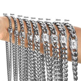 6mm-22mm Hip Hop Stainless Steel Miami Cuban Link Chain Bibcock Clasp Simple 18K Real Gold Plated Mens Jewelry