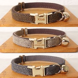 Dog Collars Leashes Cat Collar with Bell Bow Personalised Engraving Nameplate Kitten Collars Cat Necklace Customised Small Dogs Chihuahua Yorshire 230908