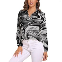 Women's Blouses Elegant Marble Blouse Liquid Black And White Stripe Cool Graphic Woman Long Sleeve Street Style Shirts Oversize Clothing