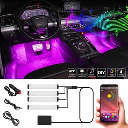 5-12V LED Interior Car Lights Mellow Housing Design 56 Modes Ambient LED Strip Lights Interior Sync Music App Bluetooth Control229T