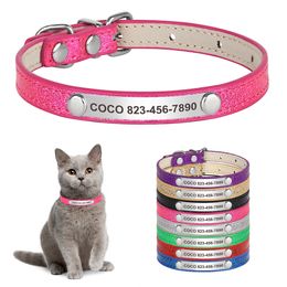 Dog Collars Leashes Personalised Cat Collar Custom Leather Cat Collars Free Engraved Puppy Kitten ID Necklace Bling Pet Collars for Small Dogs Cats 230908