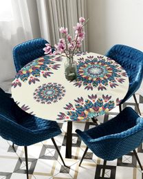 Table Cloth Mandala Bohemian Round Elastic Edged Cover Protector Waterproof Polyester Tablecloth Rectangle Fitted