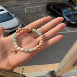 New MG1080 Strand Cutted Amazonite with white moonstone and small moon pendant in gold Bracelet282t