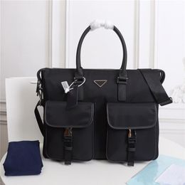 Men's black nylon designer waterproof briefcase high quality laptop bag large capacity casual simple office handbag317K