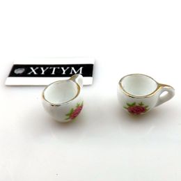 Charms 50pcs chinese style teacup ceramic charms for jewelry 16x11x9mm ceramic pendants with flower printed 230907