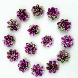 Decorative Flowers 100 Pcs. Pueple&Green DlY Resin Rose Flower Flatback Appliques For Phone / Wedding Craft