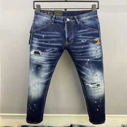 2022 New Men Jeans Hole Light Blue Dark gray Italy Brand Man Long Pants Trousers Streetwear denim Skinny Slim Straight Biker Jean 303t