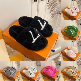 New Style Girls Designer Women Furry Slippers Luxury Fur slides Comfort Mule Fluffy Shoes Slip On Cloud White Black Pink Green Fuzzy Sliders Platform Loafers Slipper