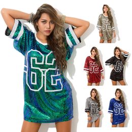 62 Sequin Party Dress T Shirts for Women Ladies Dancewear Hip Hop Half Sleeves Tops Street Dance Stage Costumes DS Clothes