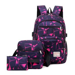 School Bags 3set School Bags For Girls Boys Lightweight Waterproof School Backpacks Kids Printing Cartoon Orthopedics Schoolbag Children 230907