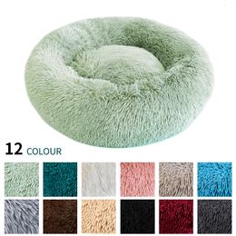 kennels pens Super Soft Dog Bed Long Plush Donut Round Kennel Comfortable Fluffy Cushion Mat Winter Warm For Cat House EU Warehouse 230907