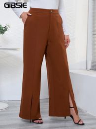 Pants GIBSIE Plus Size Suit For Women Spring Fall High Waisted Business Work Split Hem Long Straight Leg Trousers With Pockets