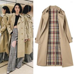 Mulheres Trench Coats Outono High Fashion Street Womens Khaki Outerwear Feminino Clássico O Casaco Longo