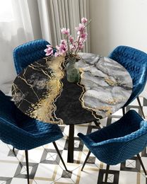 Table Cloth Abstract Black Marble Round Elastic Edged Cover Protector Waterproof Polyester Rectangle Fitted Tablecloth