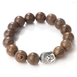 Strand 8 10 12MM Wooden Beads Bracelet For Men Women Buddha Head Charm Bangles Yoga Elastic Distance Bracelets Jewellery Friend Gifts