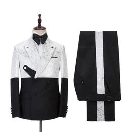 Men's Suits & Blazers 2022 Unique Design White Pattern Costume Homme Mens 2 Pcs Groomsmen Wedding Tuxedos Terno Masculino Sli244V