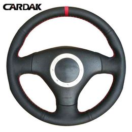 Cardak Black Leather Red Marker Car Steering Wheel Covers For Audi A4 B6 2002 A3 3Spoaks 2000 2001 2003 Audi Tt 19992005 J220808264D