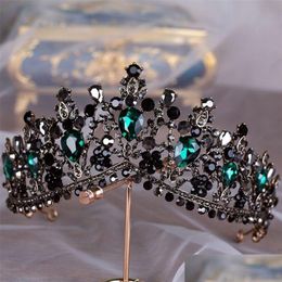 Hair Jewelry Kmvexo European Green Crystal Tiaras Vintage Black Pageant Crown Baroque Bridal Accessories Gift 220831 Drop Delivery Ha Dhr8T