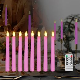 Candles LED Electronic Candle With Flickering Flames Timer Remote Birthday Home Decoration Long Tapered Pink Wedding 230907