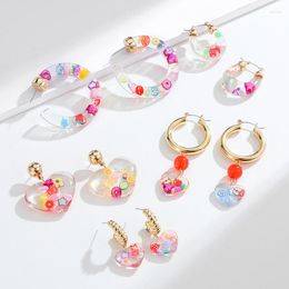 Dangle Earrings Colorful Soft Pottery Resin Flower Hoop For Women Fashion Sweet Heart Earring Jewelry Accessories