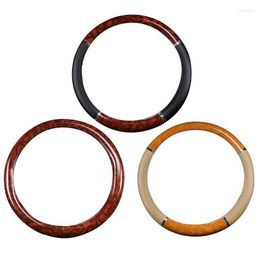 Steering Wheel Covers Premium Car Cover Wood Grain Leather High Quality Wrap Anti Slip Comfortable Automotive Grip Universal Fit