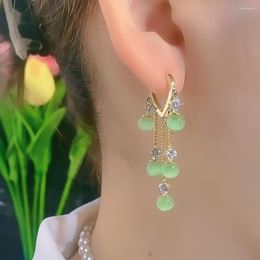 Dangle Earrings 1 Pair For Women 2023 Trending Ladies Tassel Simulated Emerald Women's Fashion Jewellery