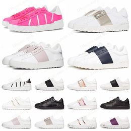 Womens Mens Casual Designer Shoes valentine rockstuds sneakers White Black Rose Pink Silver spikes leather platform Opens rivets Flat loafer Trainers big size us12