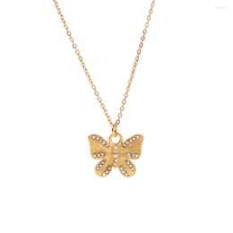 Pendant Necklaces Youthway Metal Texture Butterfly Necklace Stainless Steel Gold Colour Trendy Fashion Chic Romantic Jewellery 2023