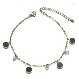 Anklets Stainless Steel Delicate Anklet Women's Black Round Shell Diamond