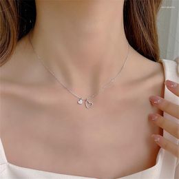 Pendant Necklaces Luxury Zircon Double Heart Women's Necklace Simple Romantic Crystal Clavicle Chain Party Jewelry Gift Dz350