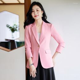 Women's Suits Korean Fashion Coat Blazer Women 2023 Office Lady Tops Long Sleeve Pink Autumn Clothing OL Jacket